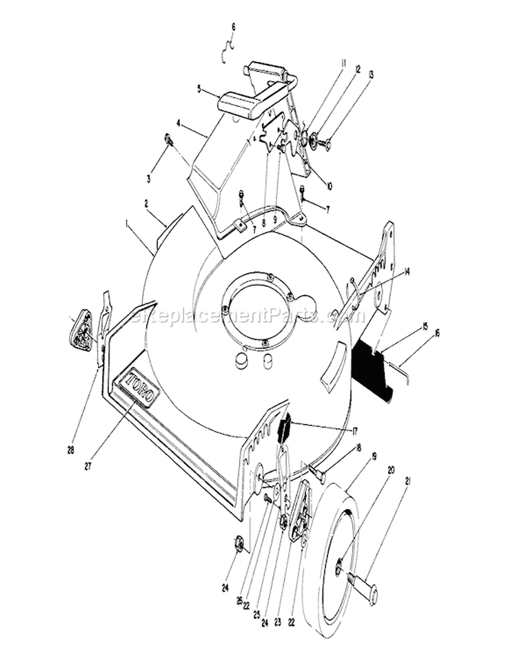 Housing Assembly Diagram and Parts List for 20588 0000001-0999999 - 1990 Toro Lawn Mower