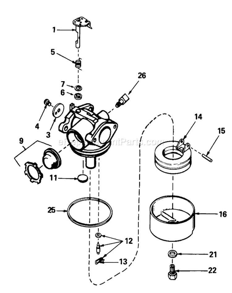 Carburetor Diagram and Parts List for 20588 5000001-5999999 - 1985 Toro Lawn Mower