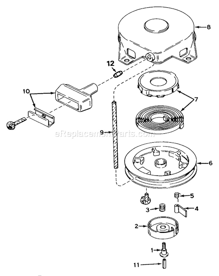 Rewind Starter Diagram and Parts List for 20588 7000001-7999999 - 1987 Toro Lawn Mower