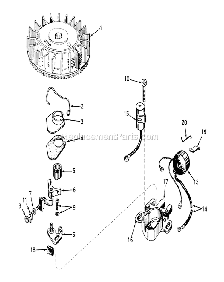 Magneto Diagram and Parts List for 19500 1000001-1999999 - 1971 Toro Lawn Mower