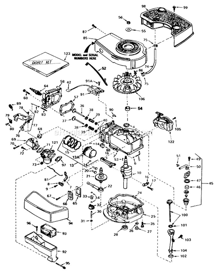 Engine Diagram and Parts List for 20610C 5000001-5999999 - 1985 Toro Lawn Mower