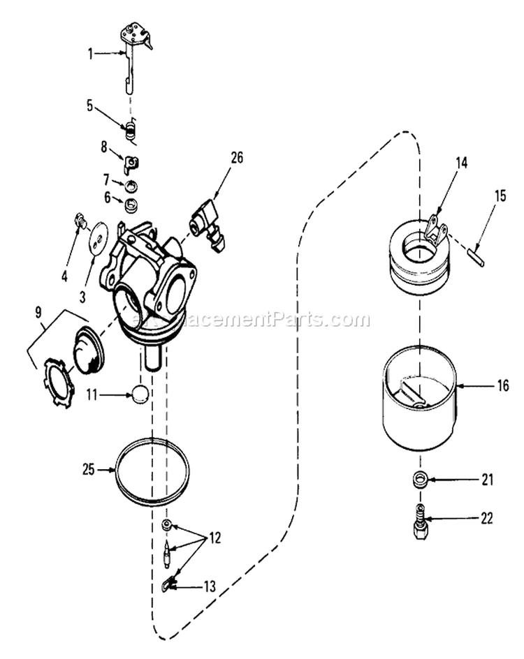 Carburetor Diagram and Parts List for 20610 0000001-0999999 - 1980 Toro Lawn Mower