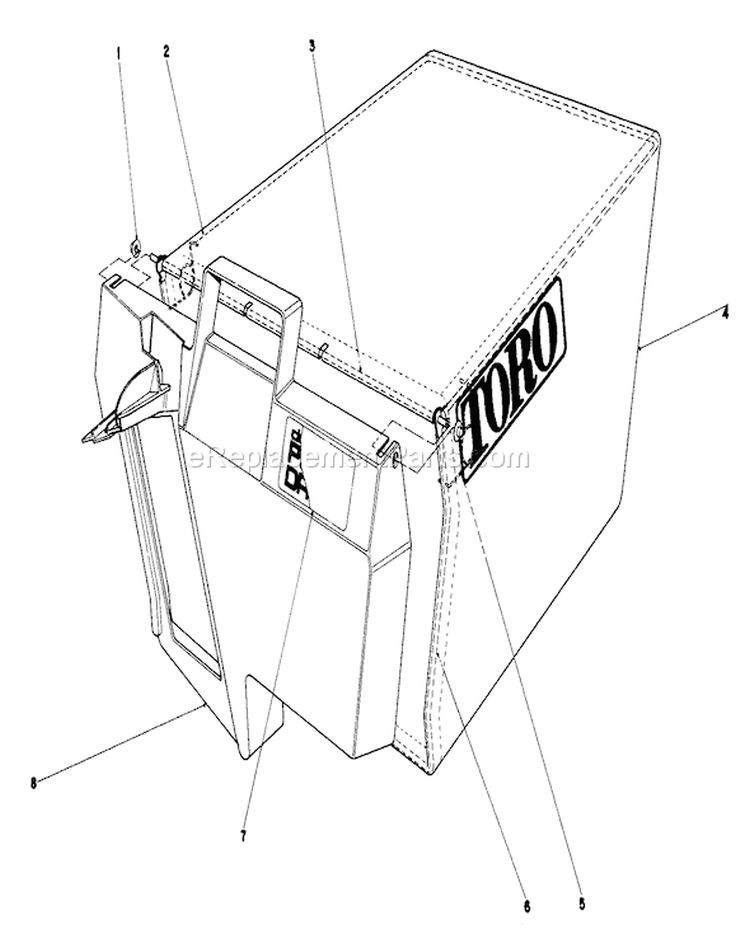 Grass Bag Assembly Diagram and Parts List for 20610 3000001-3999999 - 1983 Toro Lawn Mower