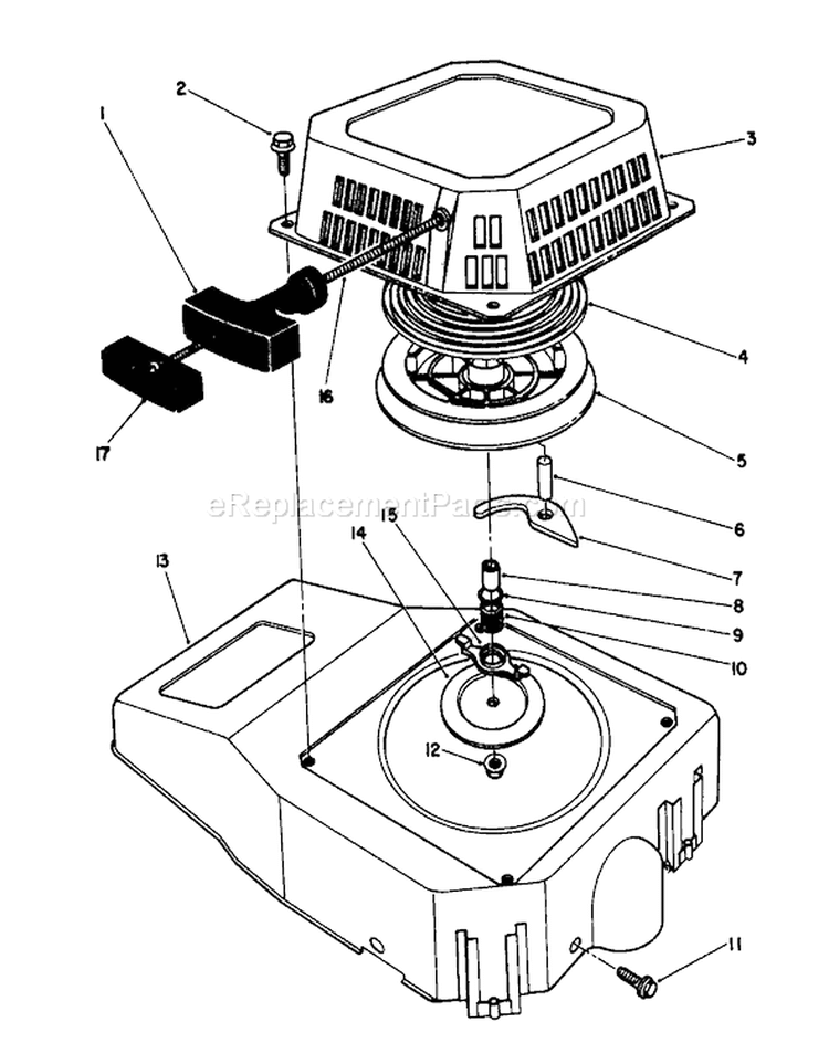 Recoil Assembly Diagram and Parts List for 20622 0000001-0003101 - 1990 Toro Lawn Mower