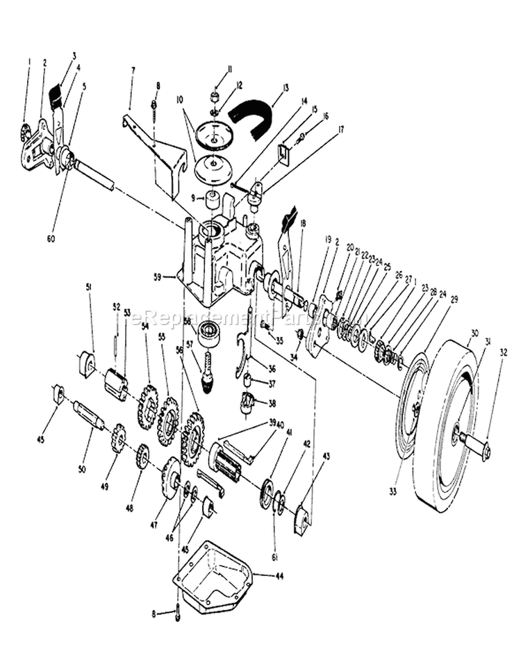Gear Case Assembly Diagram and Parts List for 20622 0000001-0003101 - 1990 Toro Lawn Mower