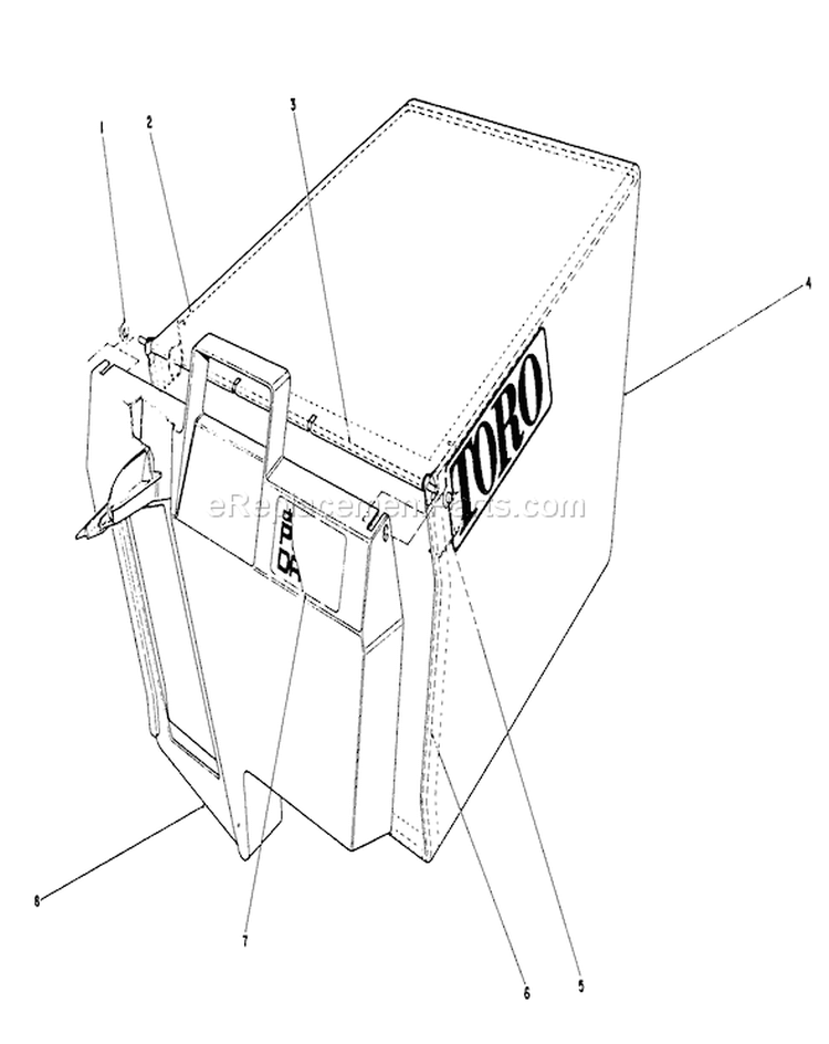 Grass Bag Assembly Diagram and Parts List for 20622 0003102-0999999 - 1990 Toro Lawn Mower