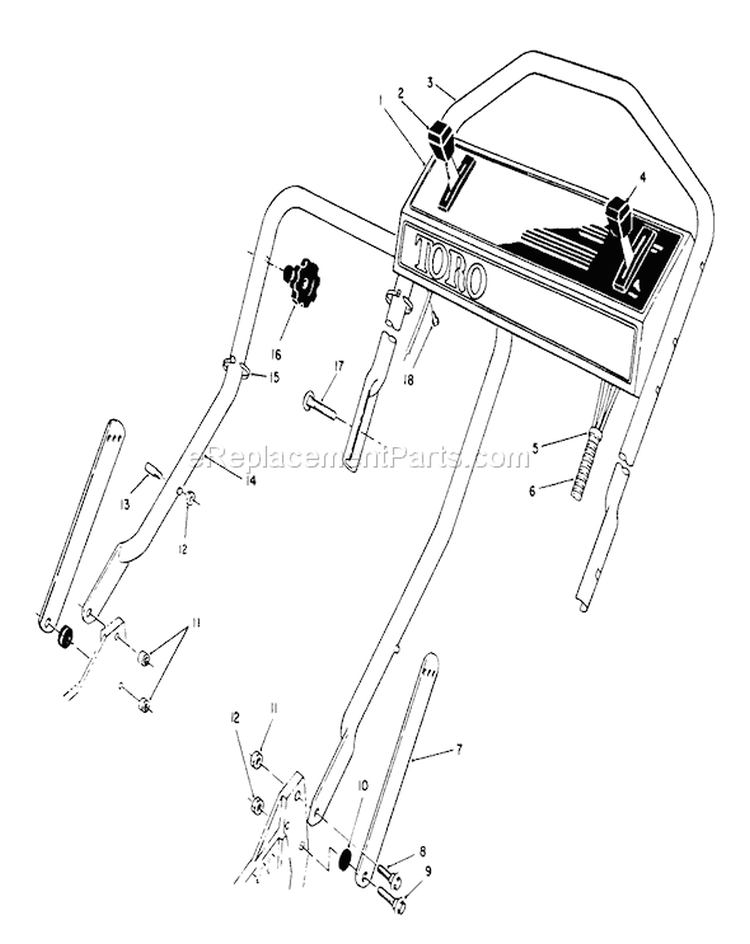Handle Assembly Diagram and Parts List for 20622 0003102-0999999 - 1990 Toro Lawn Mower