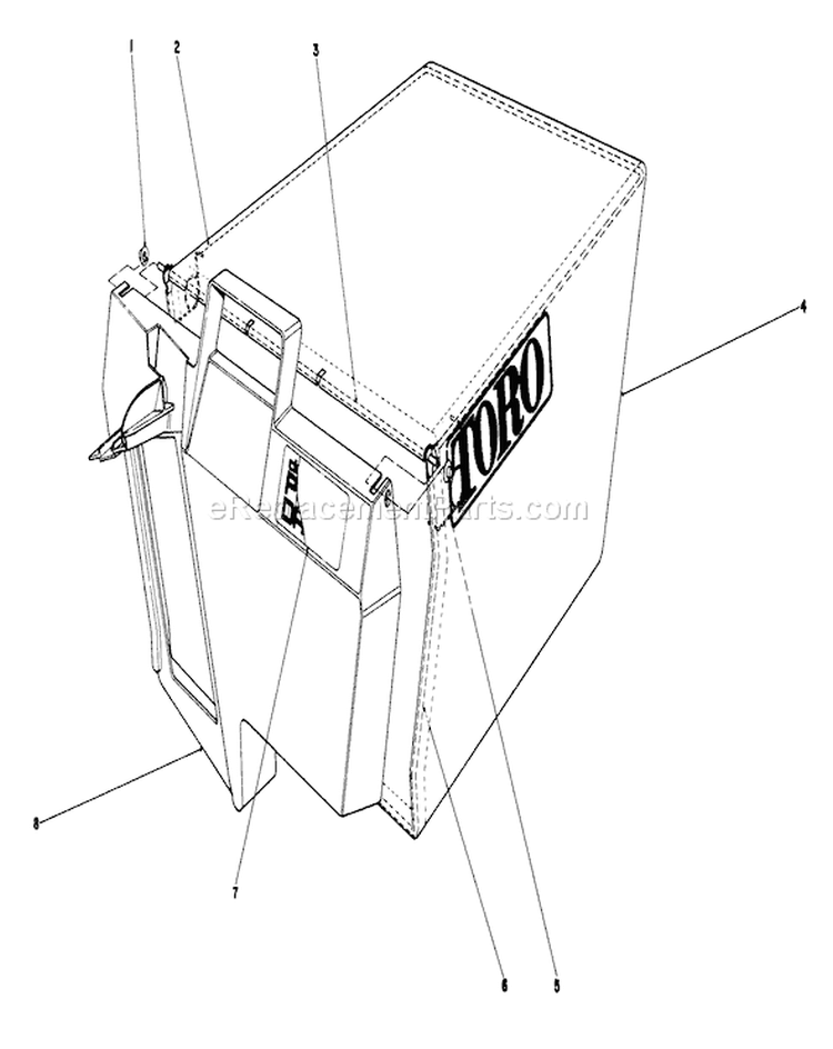 Grass Bag Assembly Diagram and Parts List for 20622 8000001-8999999 - 1988 Toro Lawn Mower