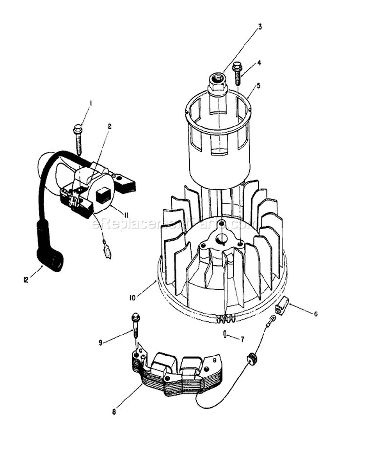 Magneto and Flywheel Assembly Diagram and Parts List for 20624C 8000001-8999999 - 1988 Toro Lawn Mower