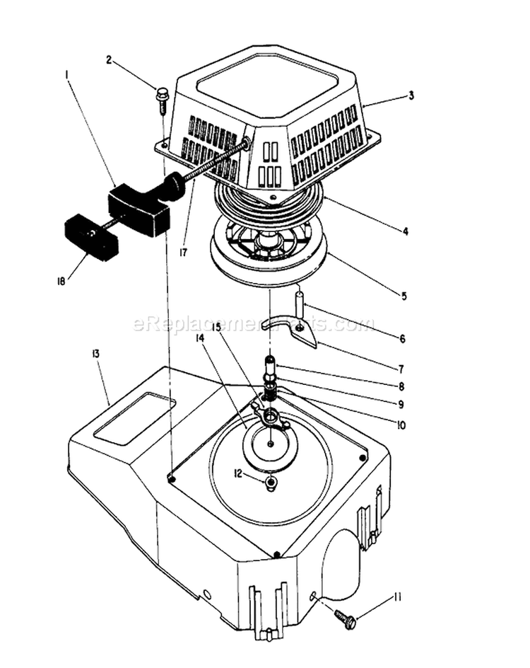 Recoil Assembly Diagram and Parts List for 20624C 8000001-8999999 - 1988 Toro Lawn Mower