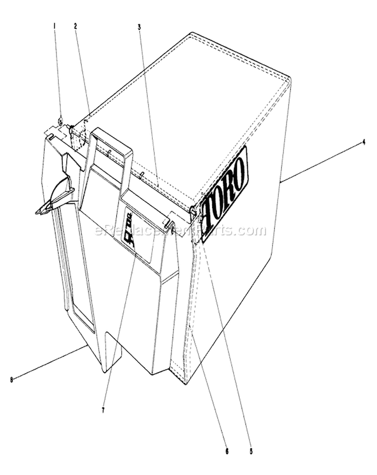 Grass Bag Assembly Diagram and Parts List for 20624 6000001-6999999 - 1986 Toro Lawn Mower