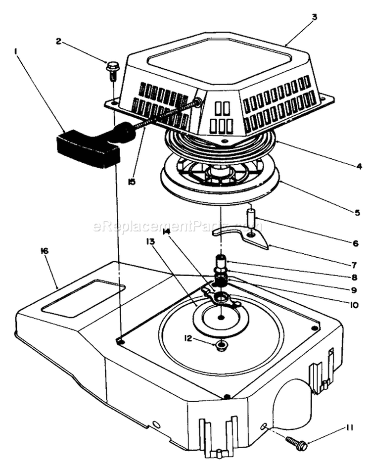 Recoil Assembly Diagram and Parts List for 20624 7000001-7999999 - 1987 Toro Lawn Mower