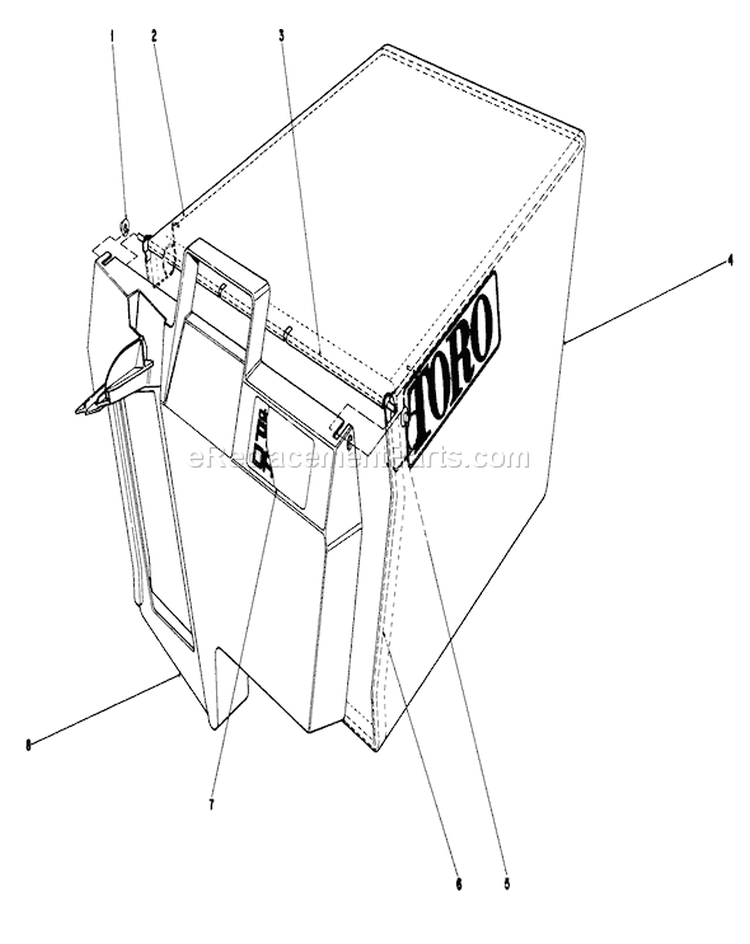 Grass Bag Assembly Diagram and Parts List for 20624 8000001-8999999 - 1988 Toro Lawn Mower
