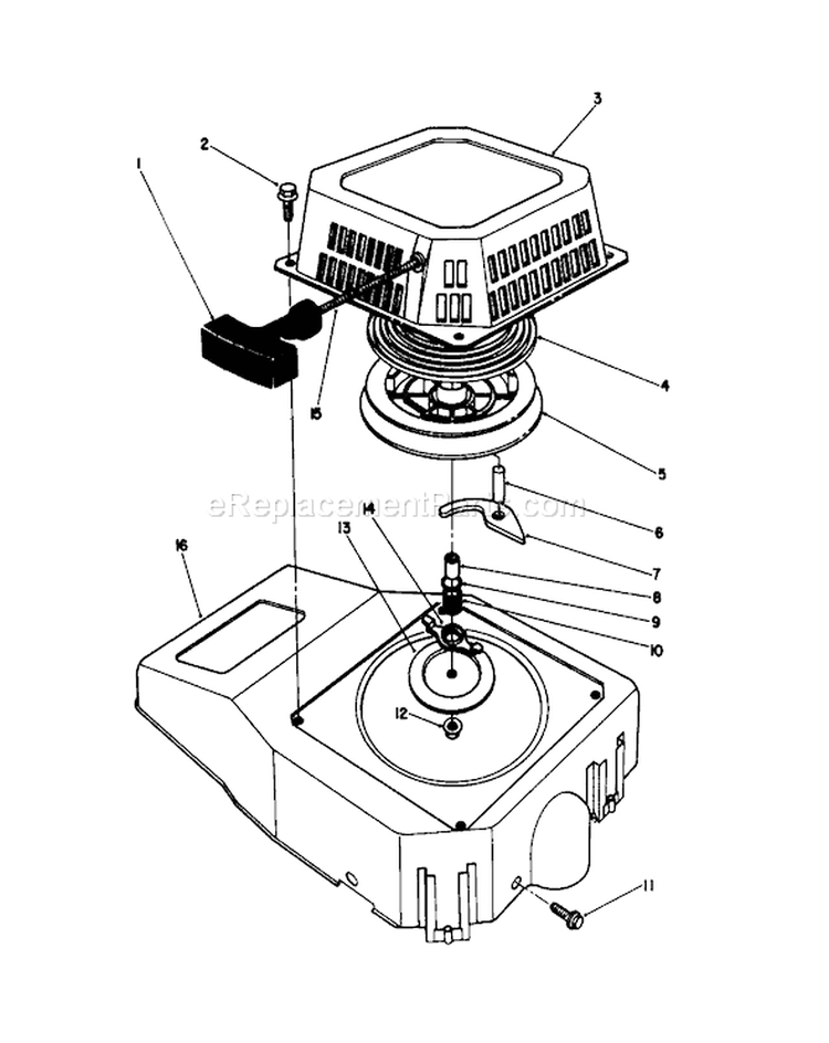 Recoil Assembly Diagram and Parts List for 20626C 6000001-6999999 - 1986 Toro Lawn Mower