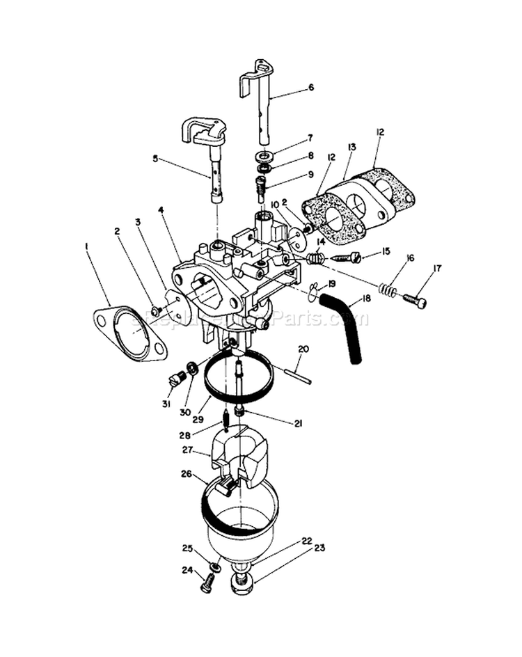 Carburetor Assembly Diagram and Parts List for 20626C 6000001-6999999 - 1986 Toro Lawn Mower