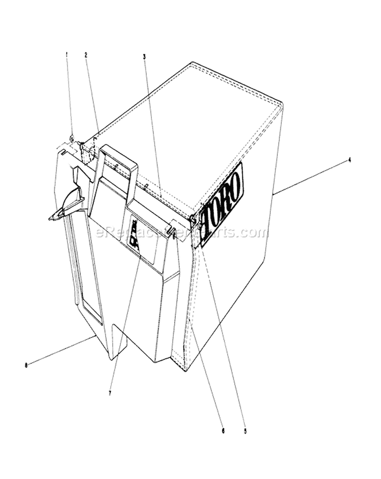 Grass Bag Assembly Diagram and Parts List for 20626C 6000001-6999999 - 1986 Toro Lawn Mower