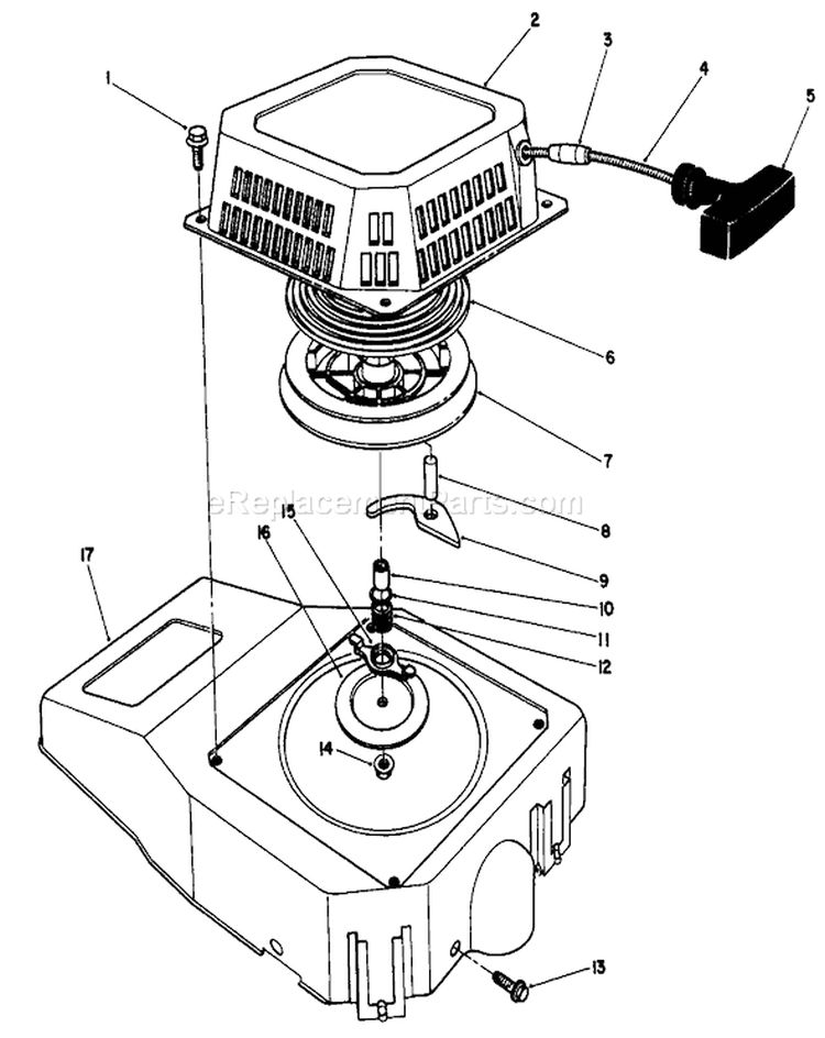 Recoil Assembly Diagram and Parts List for 20626C 7000001-7999999 - 1987 Toro Lawn Mower