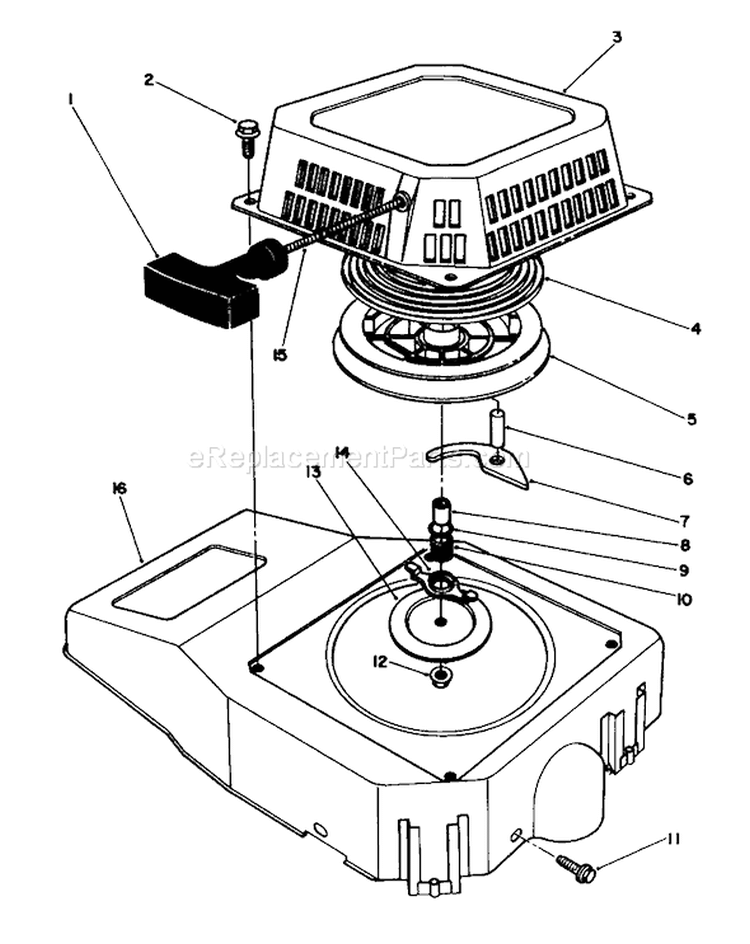 Recoil Assembly Diagram and Parts List for 20627C 6000001-6999999 - 1986 Toro Lawn Mower
