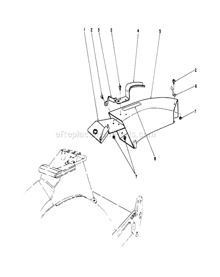 Side Discharge Chute Diagram and Parts List for 20627C 6000001-6999999 - 1986 Toro Lawn Mower