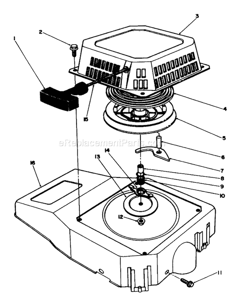 Recoil Assembly Diagram and Parts List for 20627C 7000001-7999999 - 1987 Toro Lawn Mower