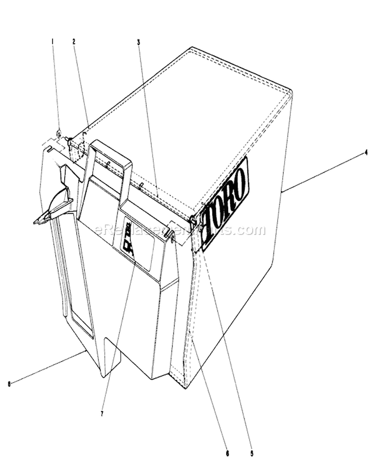 Grass Bag Assembly Diagram and Parts List for 20627C 8000001-8999999 - 1988 Toro Lawn Mower