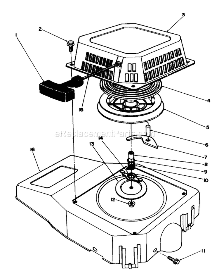 Recoil Assembly Diagram and Parts List for 20628C 7000001-7999999 - 1987 Toro Lawn Mower