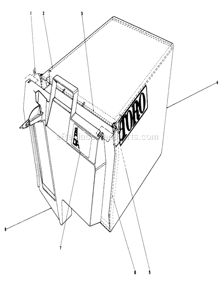 Grass Bag Assembly Diagram and Parts List for 20628C 7000001-7999999 - 1987 Toro Lawn Mower