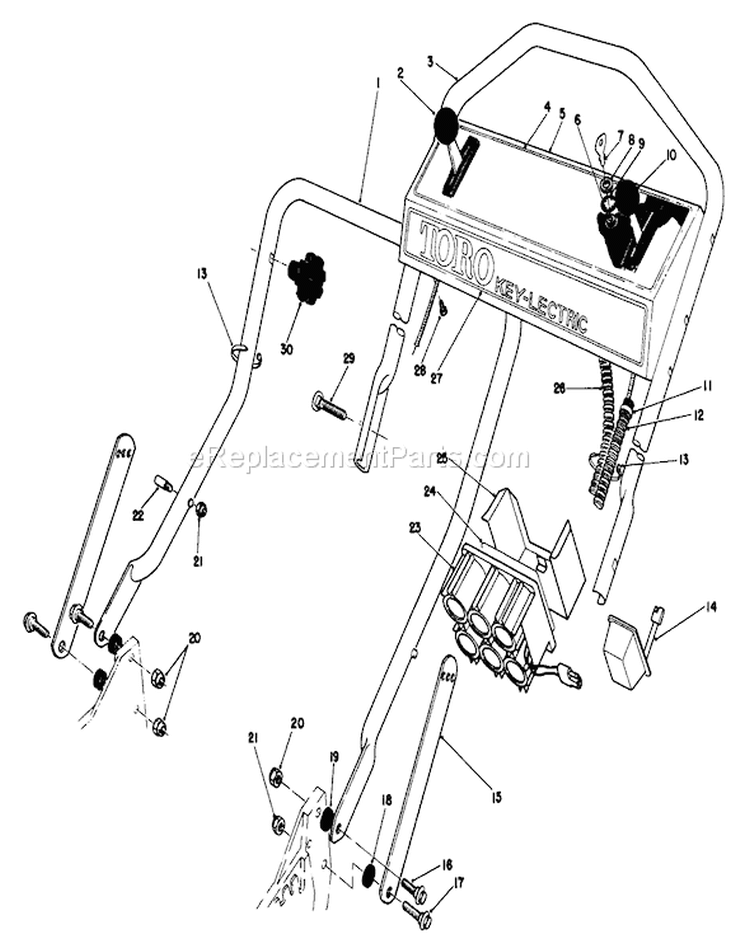 Handle Assembly Diagram and Parts List for 20628C 7000001-7999999 - 1987 Toro Lawn Mower