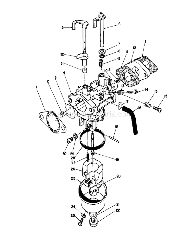 Carburetor Assembly Diagram and Parts List for 20628C 8000001-8999999 - 1988 Toro Lawn Mower