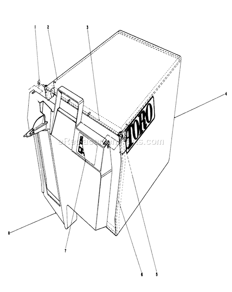 Grass Bag Assembly Diagram and Parts List for 20628C 8000001-8999999 - 1988 Toro Lawn Mower