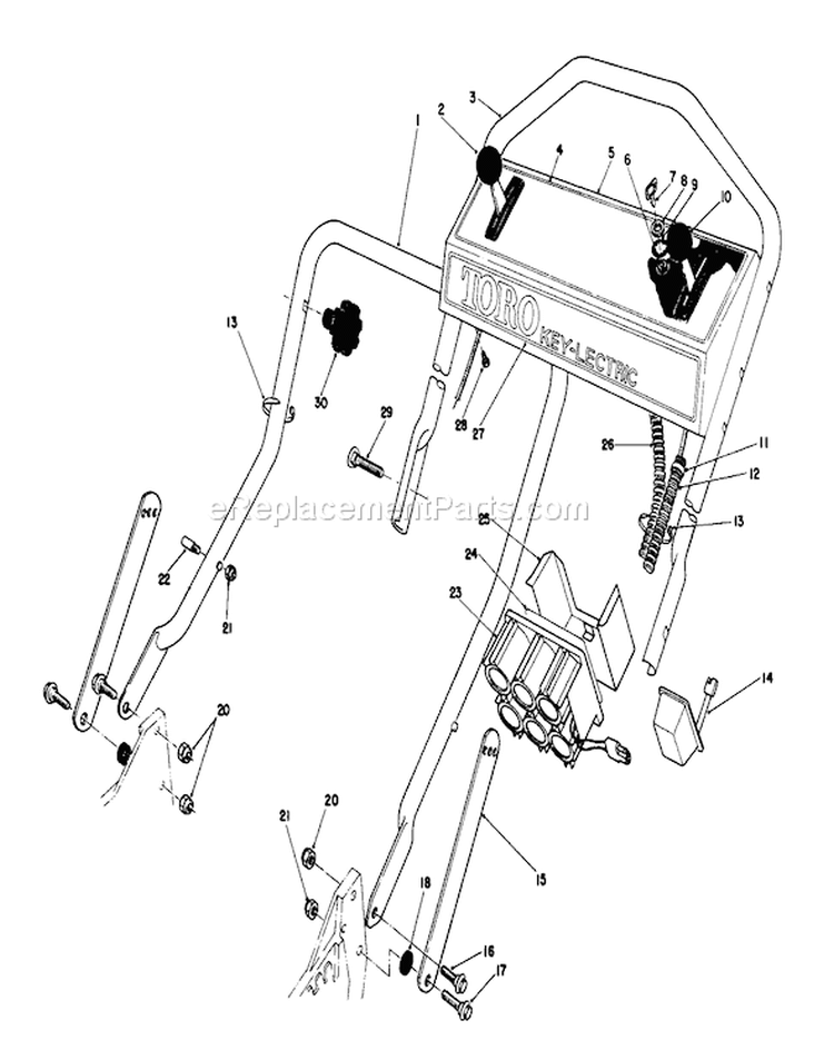 Handle Assembly Diagram and Parts List for 20628C 8000001-8999999 - 1988 Toro Lawn Mower