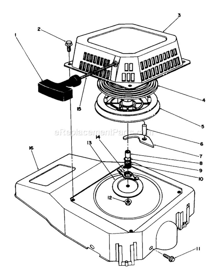 Recoil Assembly Diagram and Parts List for 20629C 6000001-6999999 - 1986 Toro Lawn Mower
