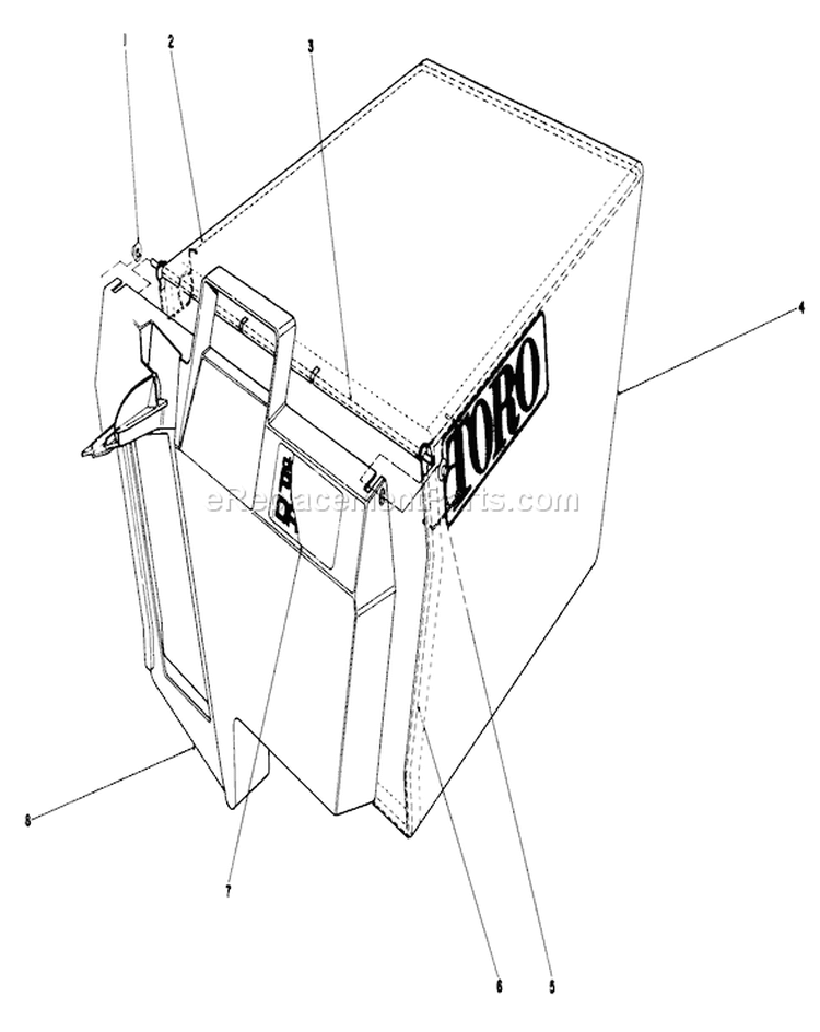 Grass Bag Assembly Diagram and Parts List for 20629C 6000001-6999999 - 1986 Toro Lawn Mower