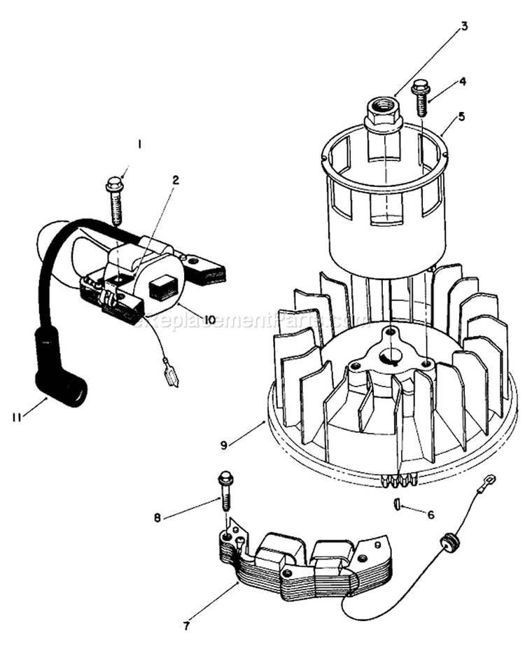 Magneto and Flywheel Assembly Diagram and Parts List for 20629C 7000001-7999999 - 1987 Toro Lawn Mower