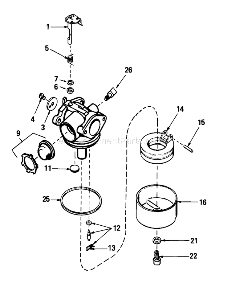 Carburetor Diagram and Parts List for 20632 9000001-9999999 - 1989 Toro Lawn Mower