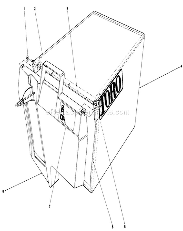 Grass Bag Assembly Diagram and Parts List for 20632 9000001-9999999 - 1989 Toro Lawn Mower