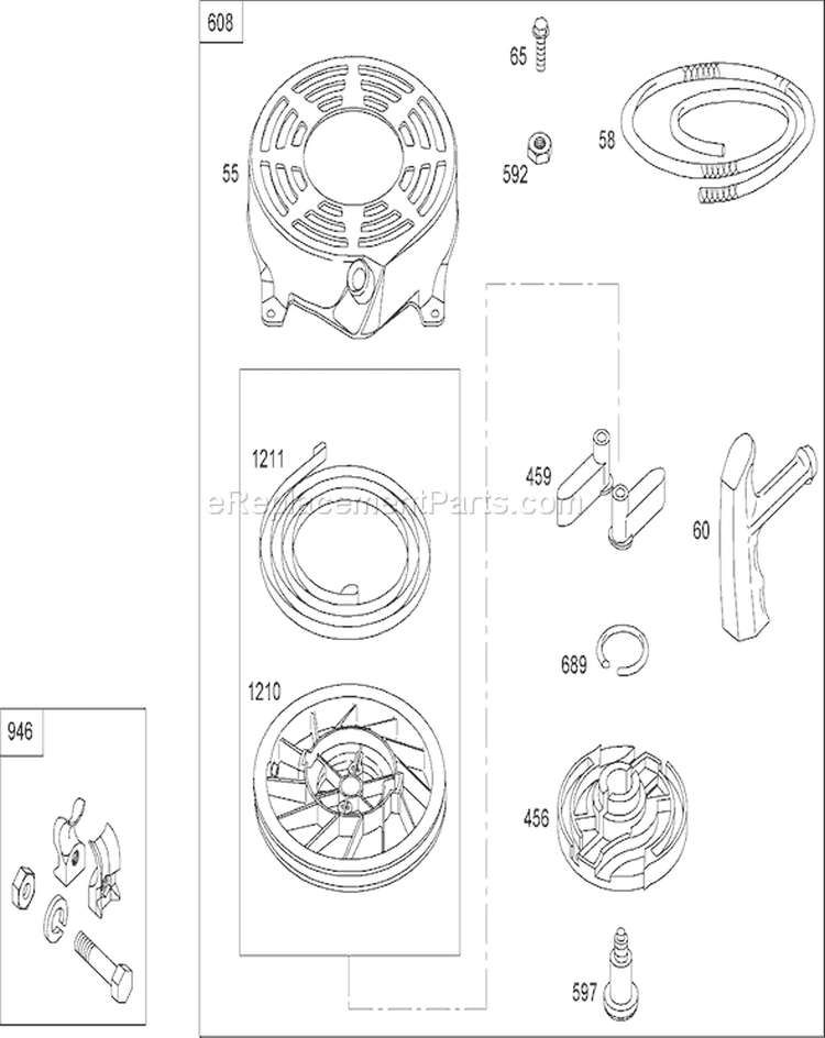 Starter Assembly Diagram and Parts List for 20636 290000001-290999999 - 2009 Toro Lawn Mower