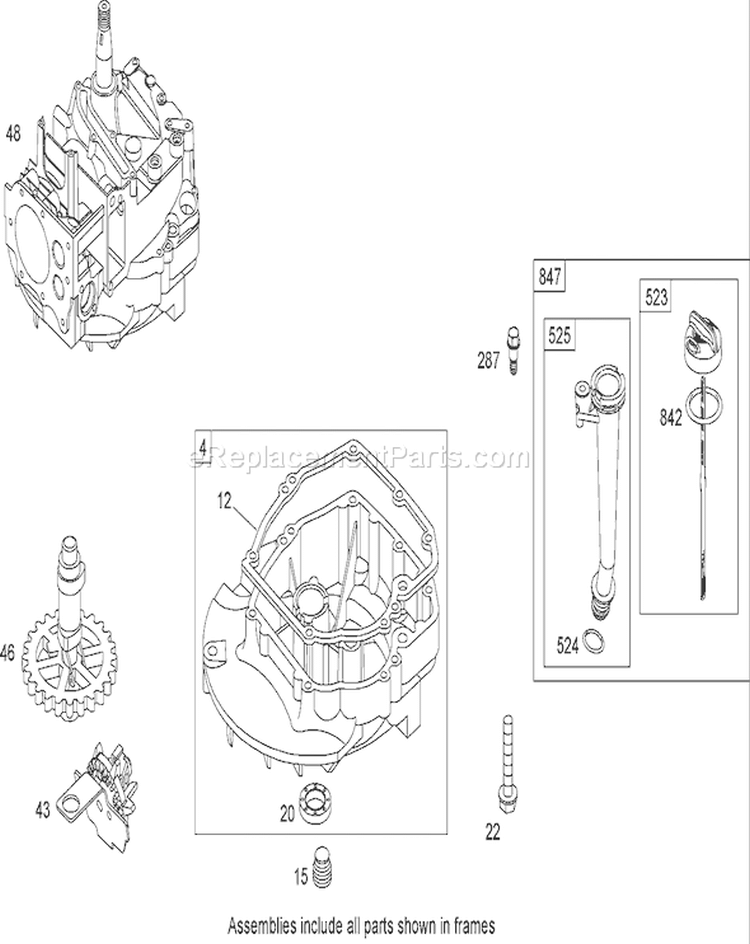 Crankcase Assembly Diagram and Parts List for 20636 290000001-290999999 - 2009 Toro Lawn Mower