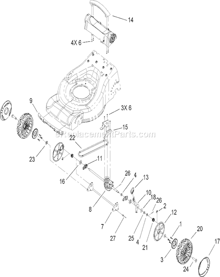 Rear Axle and Transmission Assembly Diagram and Parts List for 20637 270K00001-270K99999 - 2007 Toro Lawn Mower