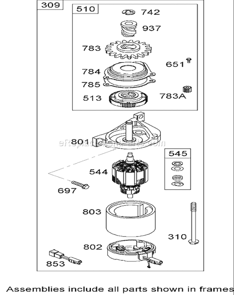 Electric Starter Assembly Diagram and Parts List for 20638 290000001-290999999 - 2009 Toro Lawn Mower