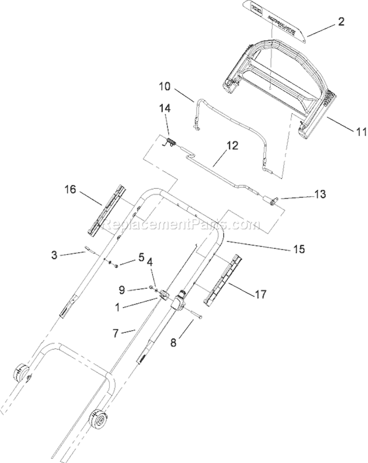 Upper Handle Assembly Diagram and Parts List for 20638 290000001-290999999 - 2009 Toro Lawn Mower