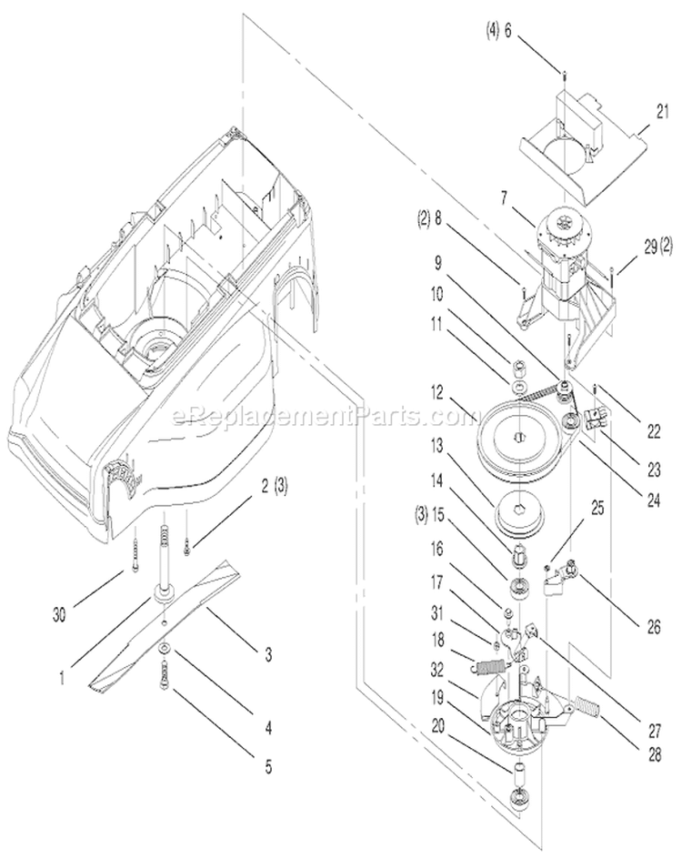 Motor and Blade Assembly Diagram and Parts List for 20645 790000001-799999999 - 1997 Toro Lawn Mower