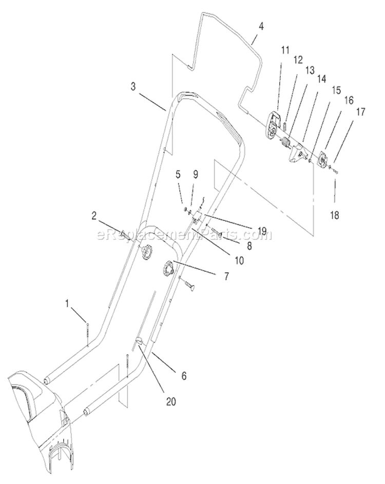 Handle and Controls Assembly Diagram and Parts List for 20648 89000001-89999999 - 1998 Toro Lawn Mower