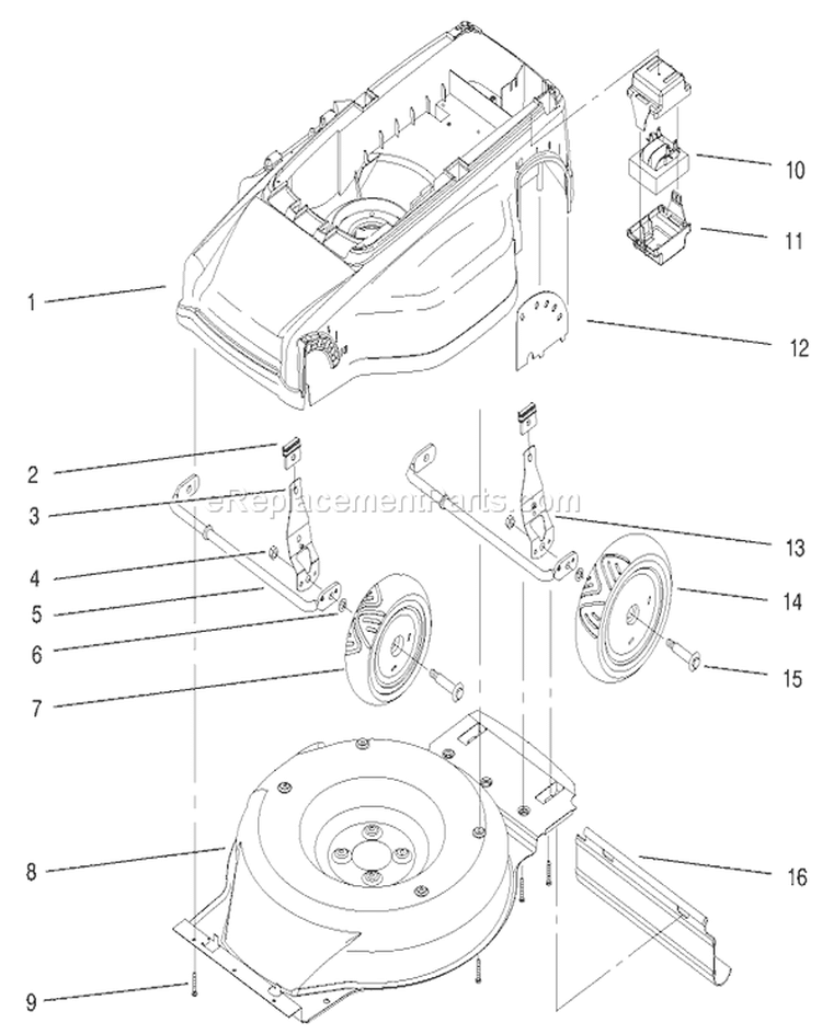 Deck, Liner and Wheel Assembly Diagram and Parts List for 20649 7900001-7999999 - 1997 Toro Lawn Mower
