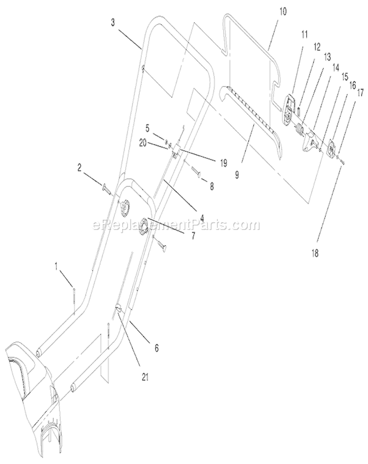 Handle and Controls Assembly Diagram and Parts List for 20649 7900001-7999999 - 1997 Toro Lawn Mower
