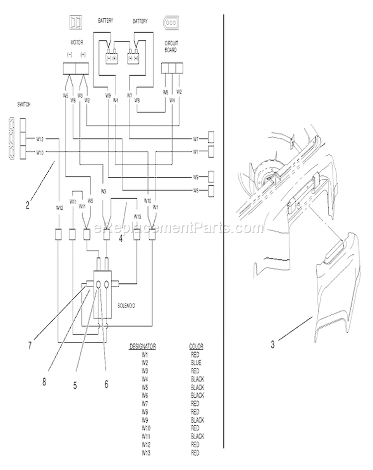 Wire Diagram and Side Discharge Diagram and Parts List for 20650 99000001-99999999 - 1999 Toro Lawn Mower