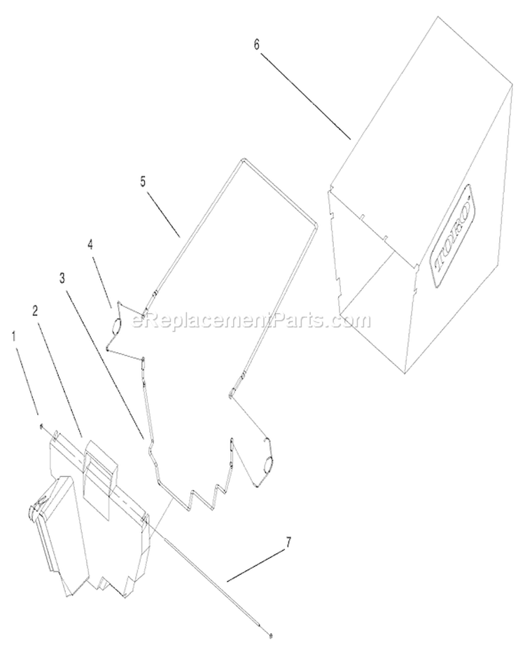 Grass Bagging Assembly Diagram and Parts List for 20651 200000001-200999999 - 2000 Toro Lawn Mower