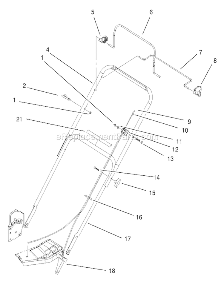 Handle and Controls Assembly Diagram and Parts List for 20651 200000001-200999999 - 2000 Toro Lawn Mower