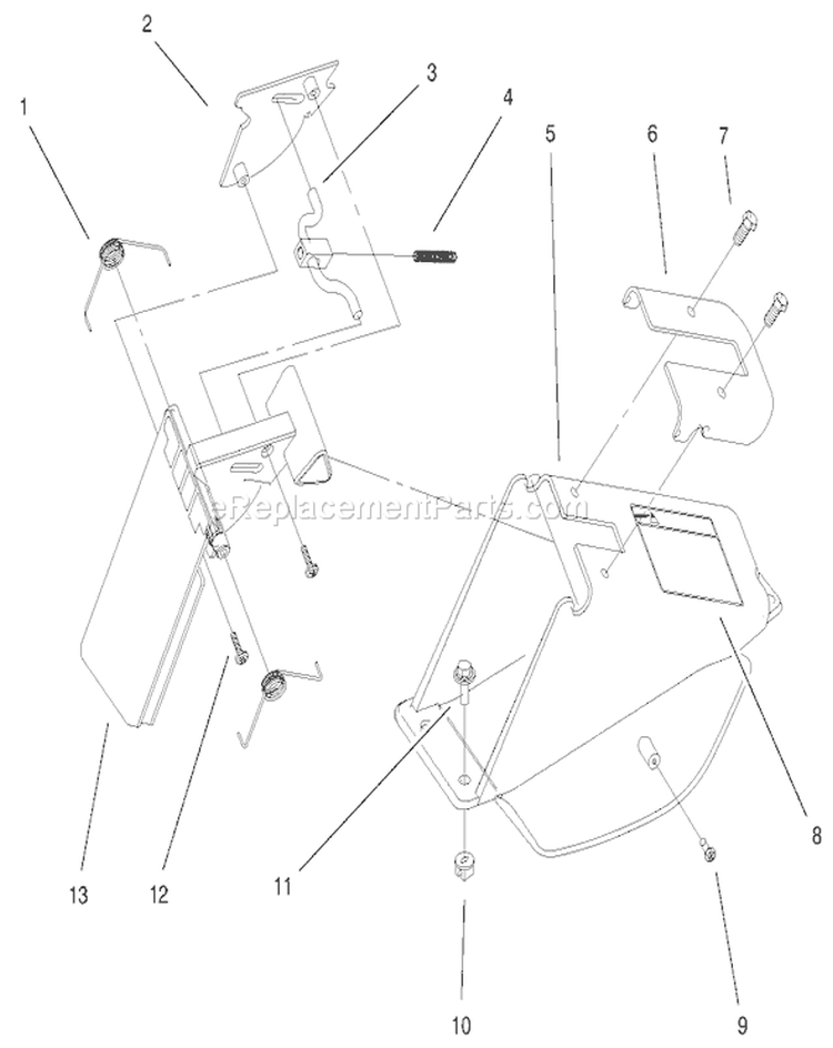Discharge Door Assembly Diagram and Parts List for 20651 9900001-9999999 - 1999 Toro Lawn Mower