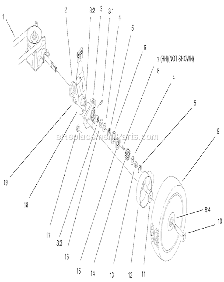 Gearcase and Wheel Assembly Diagram and Parts List for 20651 9900001-9999999 - 1999 Toro Lawn Mower